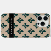 Fleur de Lis, Grün auf Beige, Royal, Ihr Name Case-Mate iPhone Hülle (Rückseite (Horizontal))