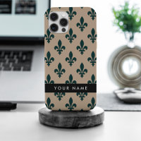 Fleur de Lis, Grün auf Beige, Royal, Ihr Name