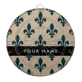 Fleur de Lis, Grün auf Beige, Royal, Ihr Name Dartscheibe