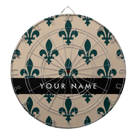 Fleur de Lis, Grün auf Beige, Royal, Ihr Name Dartscheibe (vorne)