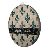 Fleur de Lis, Grün auf Beige, Royal, Ihr Name Dartscheibe (Vorderseite rechts)