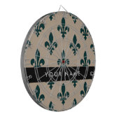 Fleur de Lis, Grün auf Beige, Royal, Ihr Name Dartscheibe (Vorderseite Links)