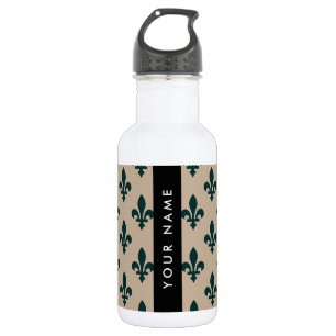 Fleur de Lis, Grün auf Beige, Royal, Ihr Name Edelstahlflasche