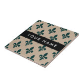 Fleur de Lis, Grün auf Beige, Royal, Ihr Name Fliese (Seite)