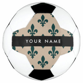 Fleur de Lis, Grün auf Beige, Royal, Ihr Name Fußball