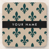 Fleur de Lis, Grün auf Beige, Royal, Ihr Name Getränkeuntersetzer (Vorderseite)