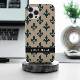 Fleur de Lis, Grün auf Beige, Royal, Ihr Name iPhone 15 Pro Max Hülle