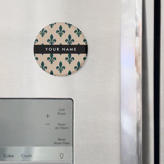 Fleur de Lis, Grün auf Beige, Royal, Ihr Name Magnet (In Situ (Kühlschrank))