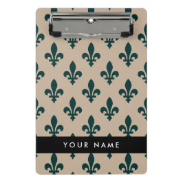 Fleur de Lis, Grün auf Beige, Royal, Ihr Name Mini Klemmbrett