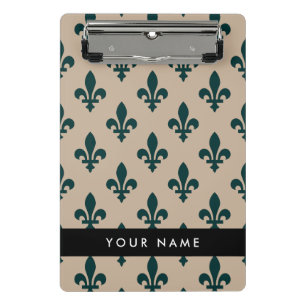 Fleur de Lis, Grün auf Beige, Royal, Ihr Name Mini Klemmbrett