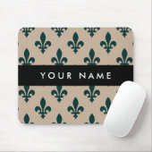 Fleur de Lis, Grün auf Beige, Royal, Ihr Name Mousepad (Mit Mouse)