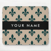 Fleur de Lis, Grün auf Beige, Royal, Ihr Name Mousepad (Vorne)