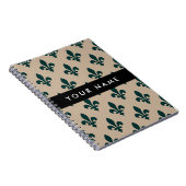 Fleur de Lis, Grün auf Beige, Royal, Ihr Name Notizblock (Rechte Seite)