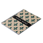 Fleur de Lis, Grün auf Beige, Royal, Ihr Name Notizblock (Linke Seite)
