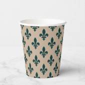 Fleur de Lis, Grün auf Beige, Royal, Ihr Name Pappbecher (Rückseite)