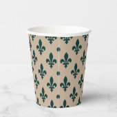 Fleur de Lis, Grün auf Beige, Royal, Ihr Name Pappbecher (Rechts)