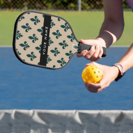 Fleur de Lis, Grün auf Beige, Royal, Ihr Name Pickleball Schläger