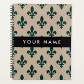 Fleur de Lis, Grün auf Beige, Royal, Ihr Name Planer (Vorderseite)