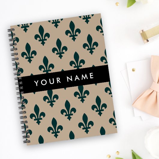Fleur de Lis, Grün auf Beige, Royal, Ihr Name Planer