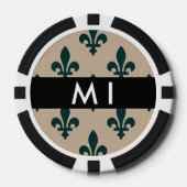 Fleur de Lis, Grün auf Beige, Royal, Ihr Name Pokerchips (Vorderseite)