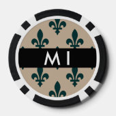 Fleur de Lis, Grün auf Beige, Royal, Ihr Name Pokerchips (Rückseite)