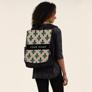 Fleur de Lis, Grün auf Beige, Royal, Ihr Name Rucksack