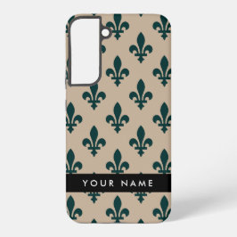 Fleur de Lis, Grün auf Beige, Royal, Ihr Name Samsung Galaxy Hülle