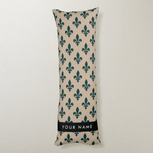 Fleur de Lis, Grün auf Beige, Royal, Ihr Name Seitenschläferkissen