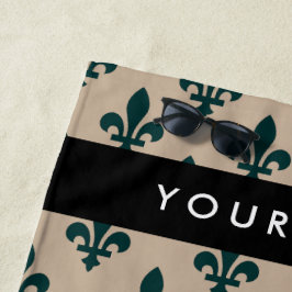 Fleur de Lis, Grün auf Beige, Royal, Ihr Name Strandtuch