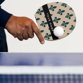 Fleur de Lis, Grün auf Beige, Royal, Ihr Name Tischtennis Schläger