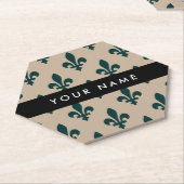 Fleur de Lis, Grün auf Beige, Royal, Ihr Name Untersetzer (angewinkelt)