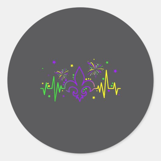 Fleur De Lis Heartbeat Nurse Mardi Gras Carnival M Runder Aufkleber (Vorderseite)