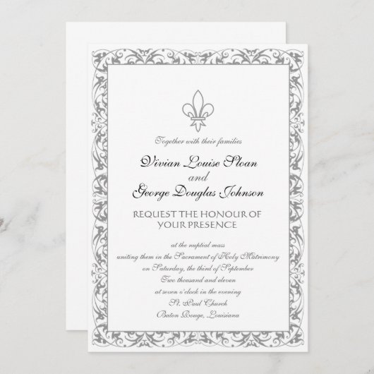 Fleur-de-lis-Hochzeit Einladung (Vorne/Hinten)