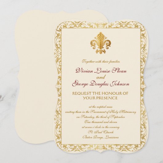 Fleur-de-lis-Hochzeit Einladung (Vorne/Hinten)