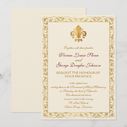 Fleur-de-lis-Hochzeit Einladung (Vorne/Hinten)