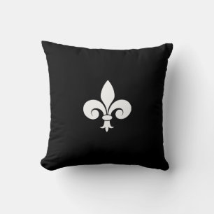 Fleur de Lis in Weiß auf Schwarz Kissen