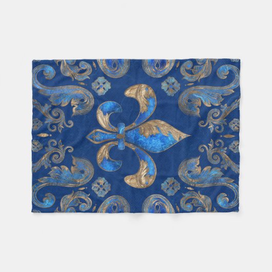 Fleur-de-lis Luxus-Ornament - blauer Marmor Fleecedecke (Vorderseite (Horizontal))