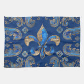 Fleur-de-lis Luxus-Ornament - blauer Marmor Geschirrtuch (Horizontal)
