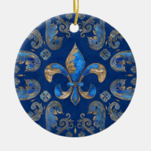 Fleur-de-lis Luxus-Ornament - blauer Marmor Keramik Ornament
