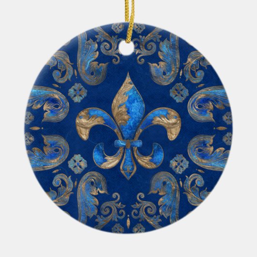 Fleur-de-lis Luxus-Ornament - blauer Marmor Keramik Ornament (Vorne)