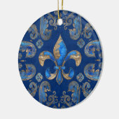 Fleur-de-lis Luxus-Ornament - blauer Marmor Keramik Ornament (Links)