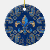 Fleur-de-lis Luxus-Ornament - blauer Marmor Keramik Ornament (Hinten)