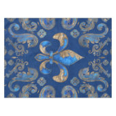 Fleur-de-lis Luxus-Ornament - blauer Marmor Tischdecke (Vorderseite (Horizontal))