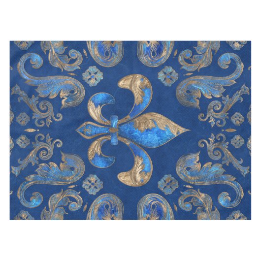 Fleur-de-lis Luxus-Ornament - blauer Marmor Tischdecke (Vorderseite (Horizontal))