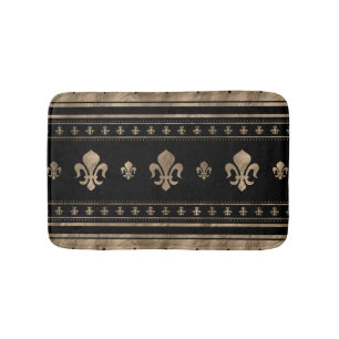 Fleur-de-lis Luxus-Ornament - Schwarz und Gold Badematte