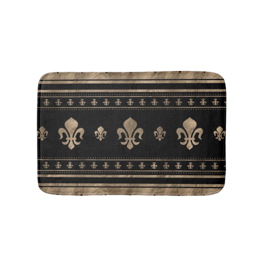 Fleur-de-lis Luxus-Ornament - Schwarz und Gold Badematte (Vorderseite)