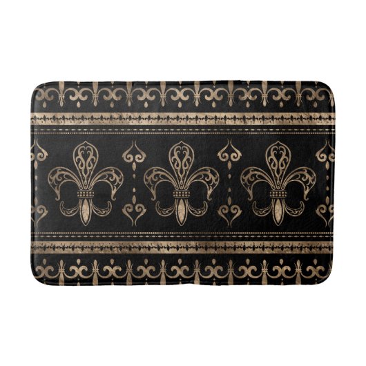Fleur-de-lis Luxus-Ornament - Schwarz und Gold Badematte (Vorderseite)