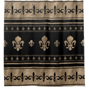 Fleur-de-lis Luxus-Ornament - Schwarz und Gold Duschvorhang