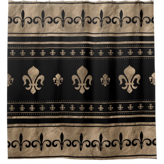 Fleur-de-lis Luxus-Ornament - Schwarz und Gold Duschvorhang (Vorderseite)