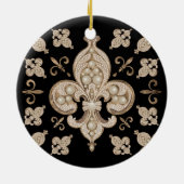 Fleur-de-lis Luxus Perle und Goldverzierungen Keramik Ornament (Hinten)